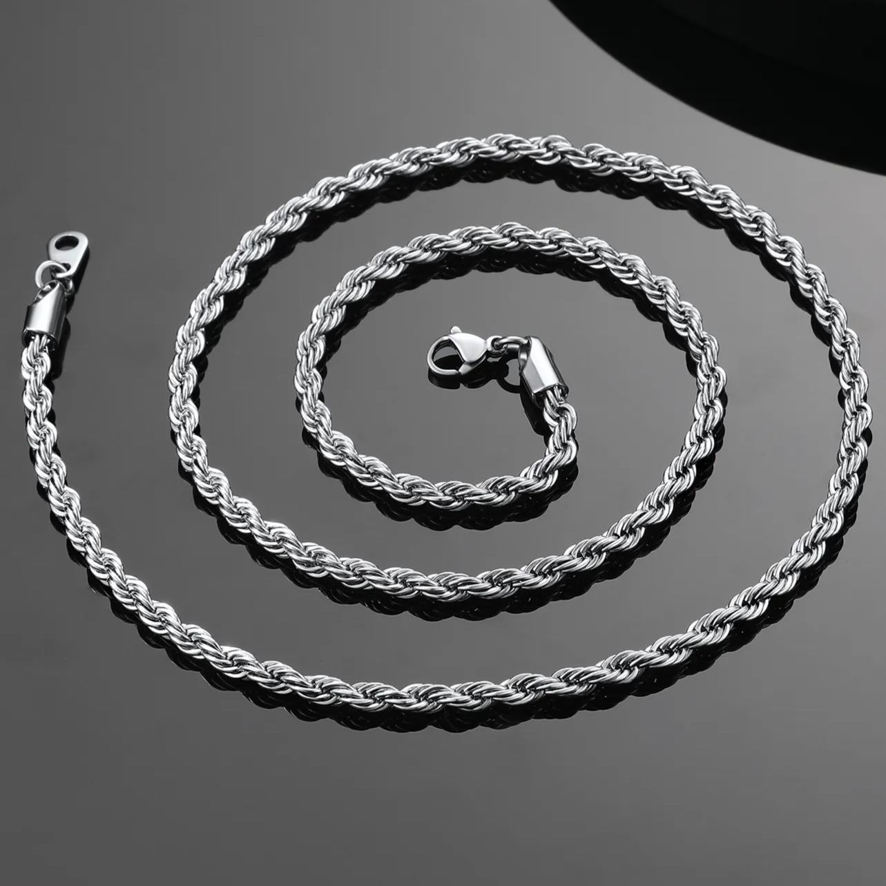 3/6mm Twisted Rope Chain Stainless Steel Necklace for Men