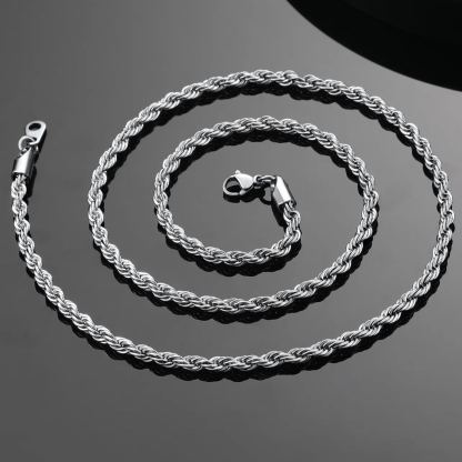 3/6mm Twisted Rope Chain Stainless Steel Necklace for Men