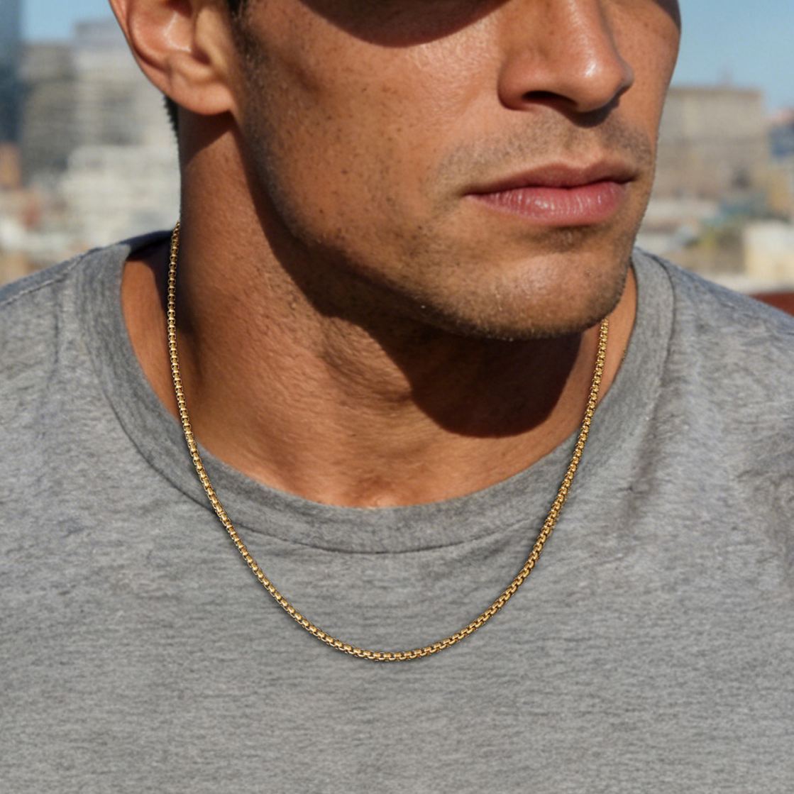 3/6mm Rolo Box Link Chain for Men - Hollow Stainless Steel Link Necklace