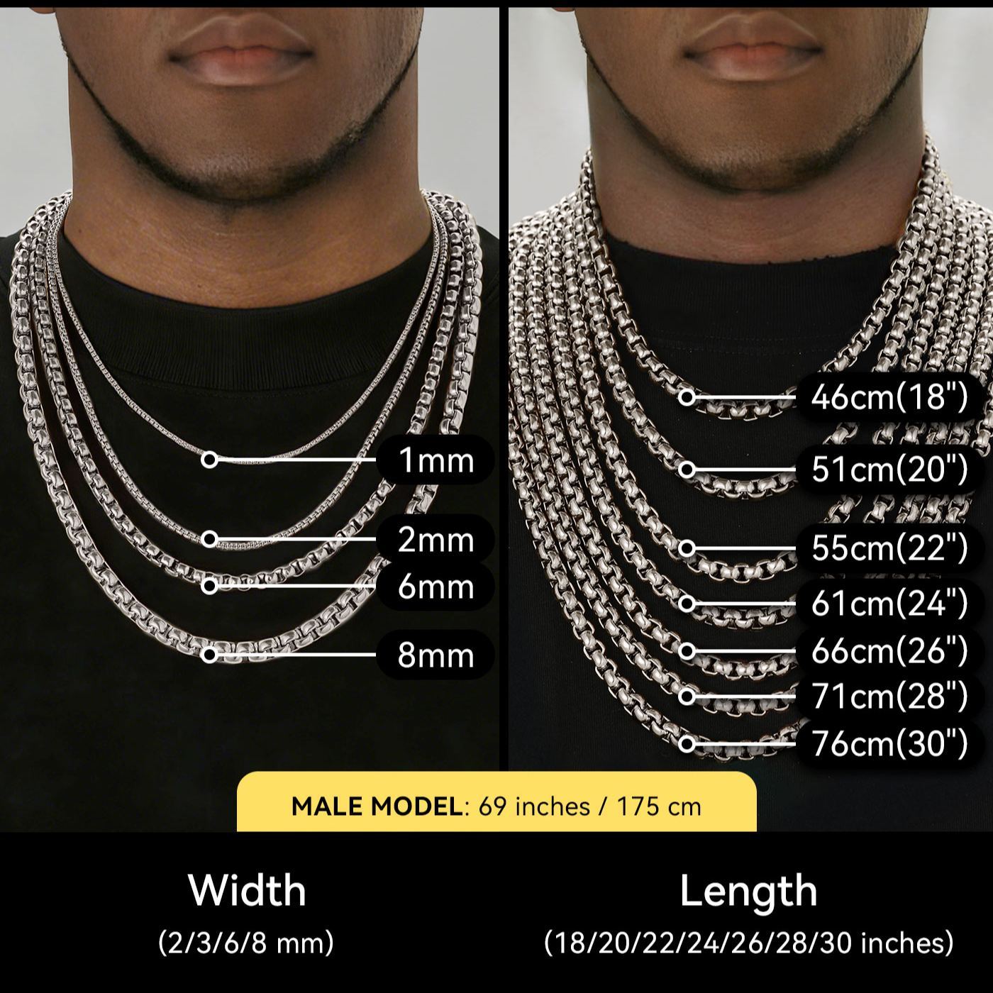 3/6mm Rolo Box Link Chain for Men - Hollow Stainless Steel Link Necklace