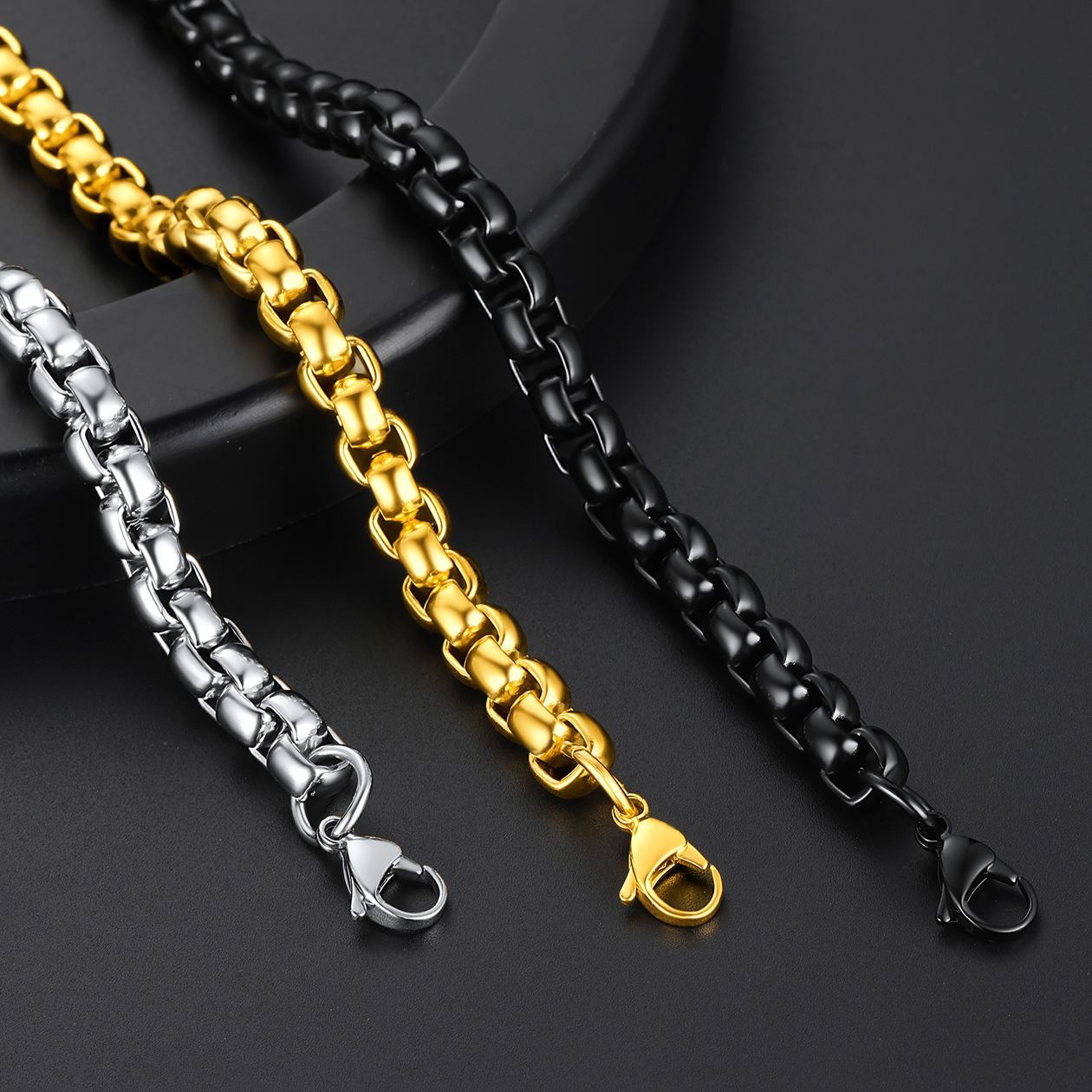 3/6mm Rolo Box Link Chain for Men - Hollow Stainless Steel Link Necklace