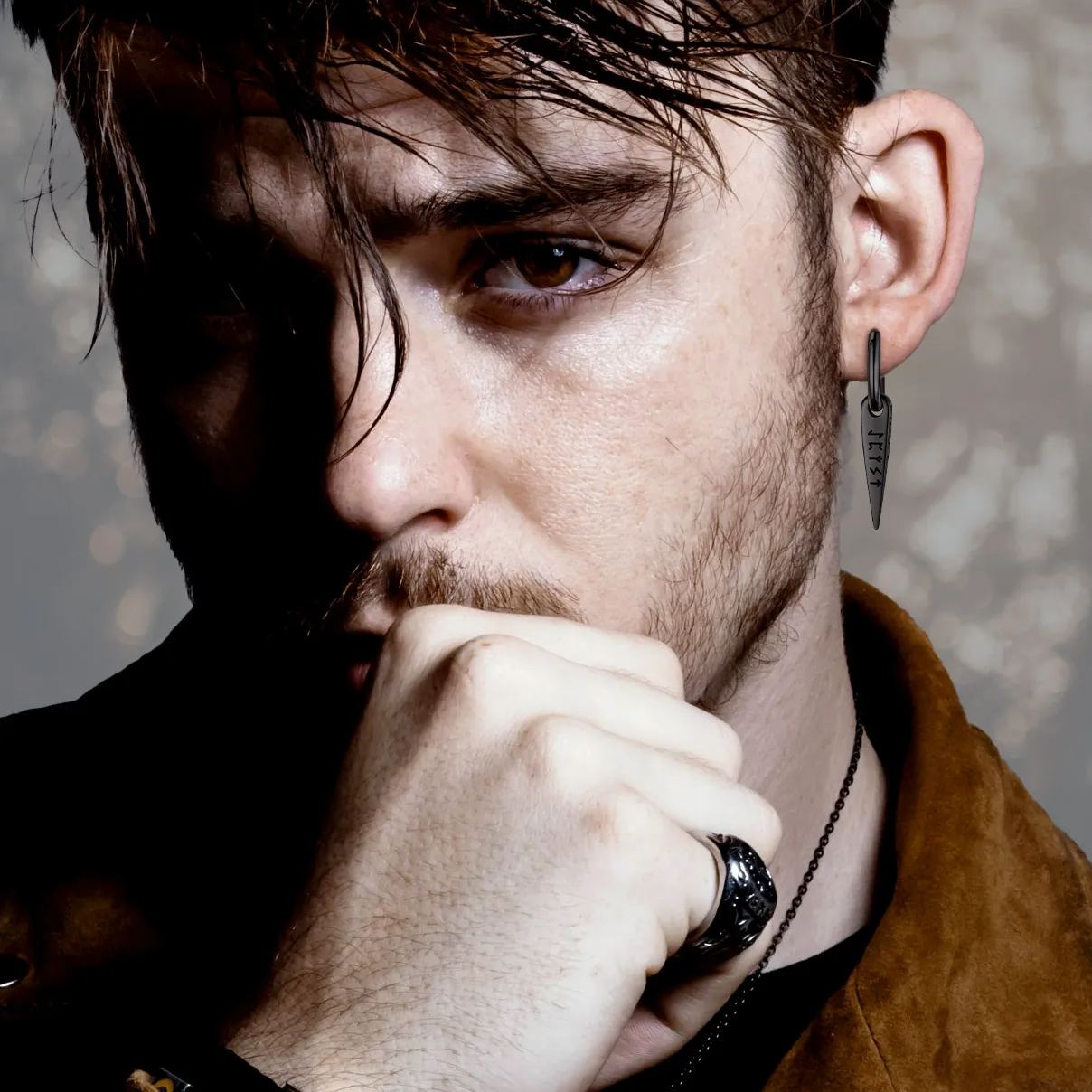 Viking Runes Spike Earrings for Men