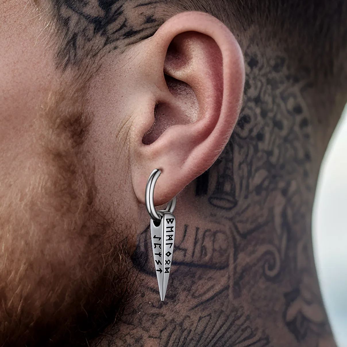 Viking Runes Spike Earrings for Men