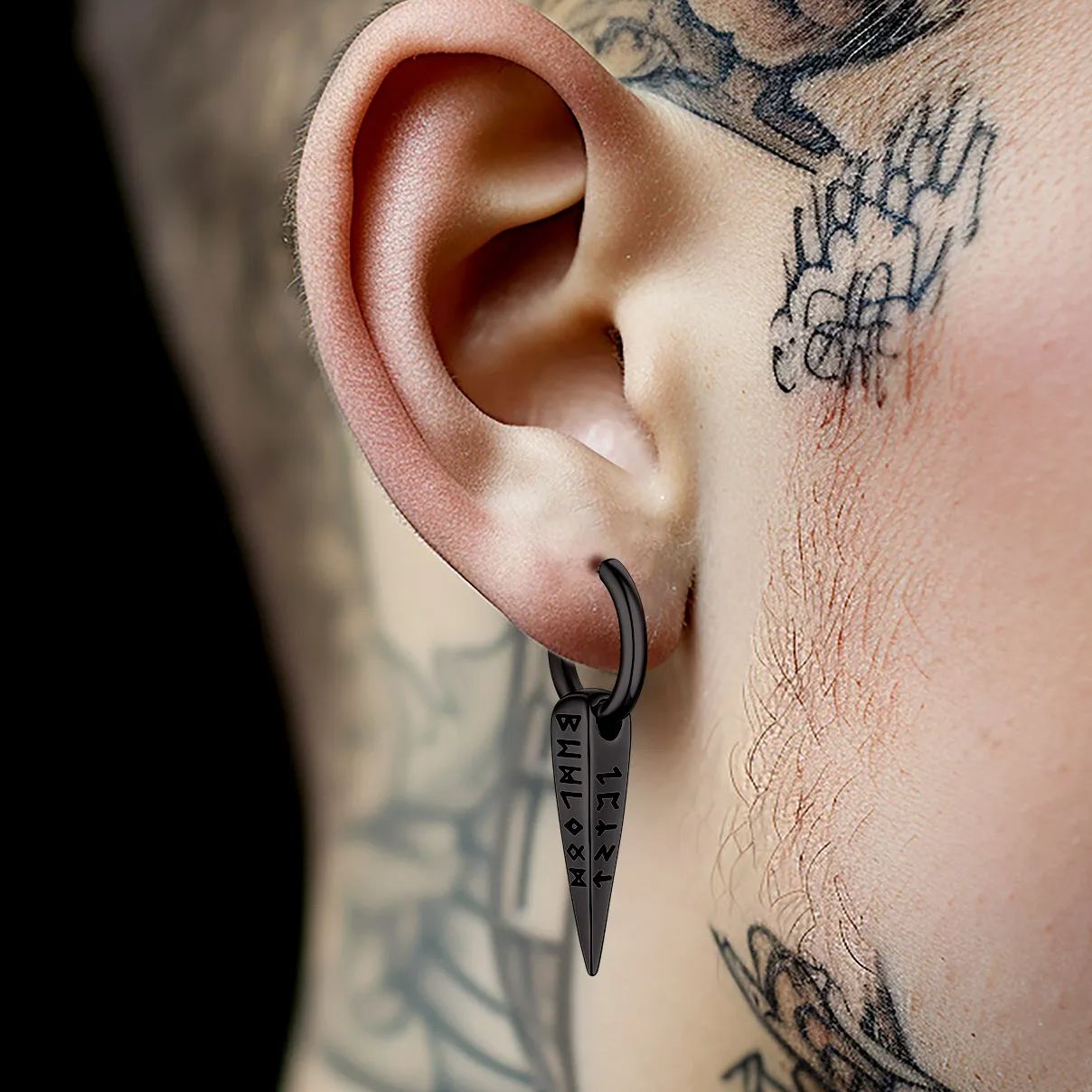 Viking Runes Spike Earrings for Men