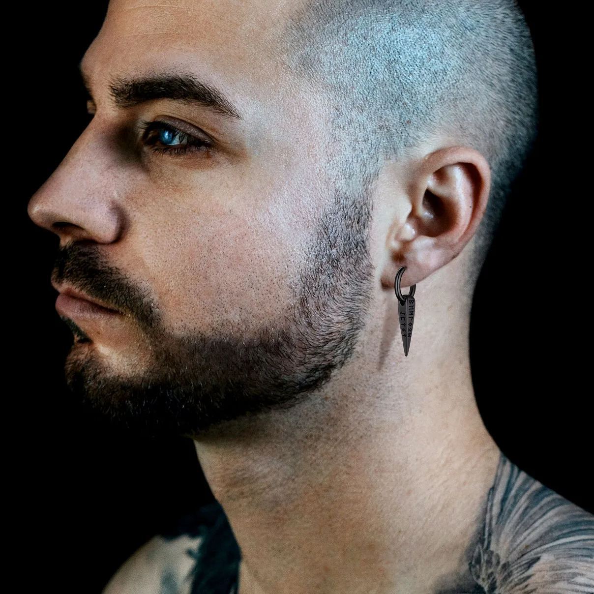 Viking Runes Spike Earrings for Men