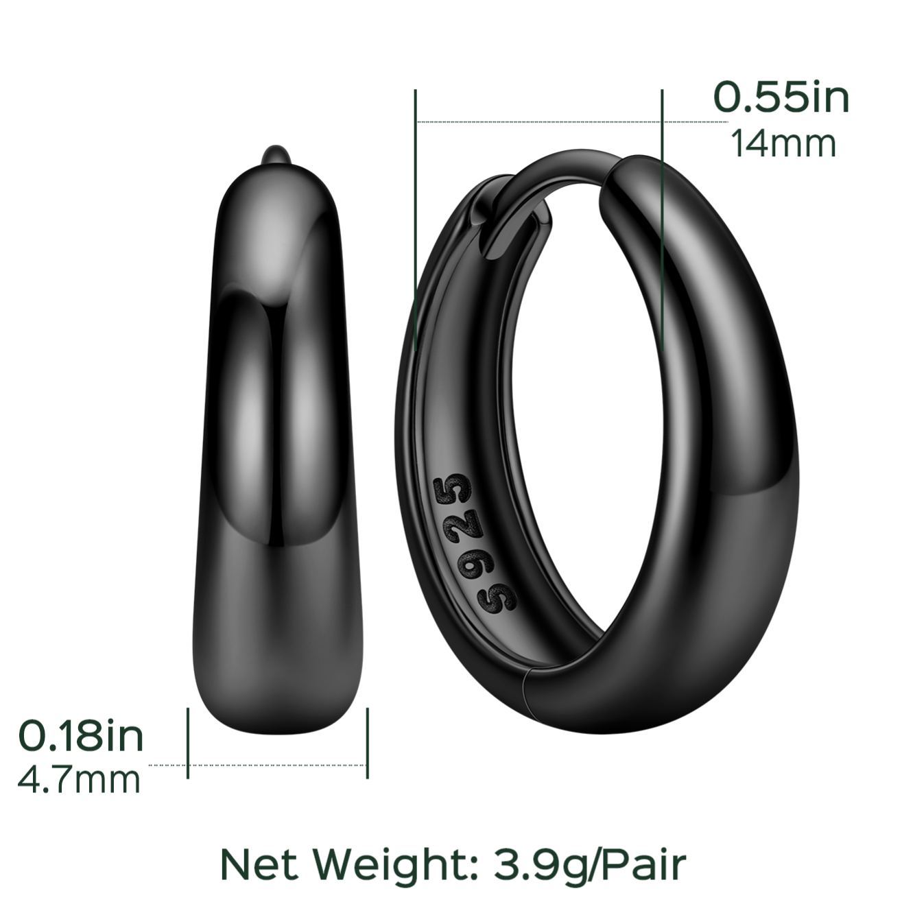 Simple Sterling Silver Thick Huggie Hoop Earrings for Men