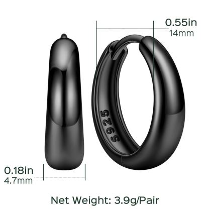 Simple Sterling Silver Thick Huggie Hoop Earrings for Men