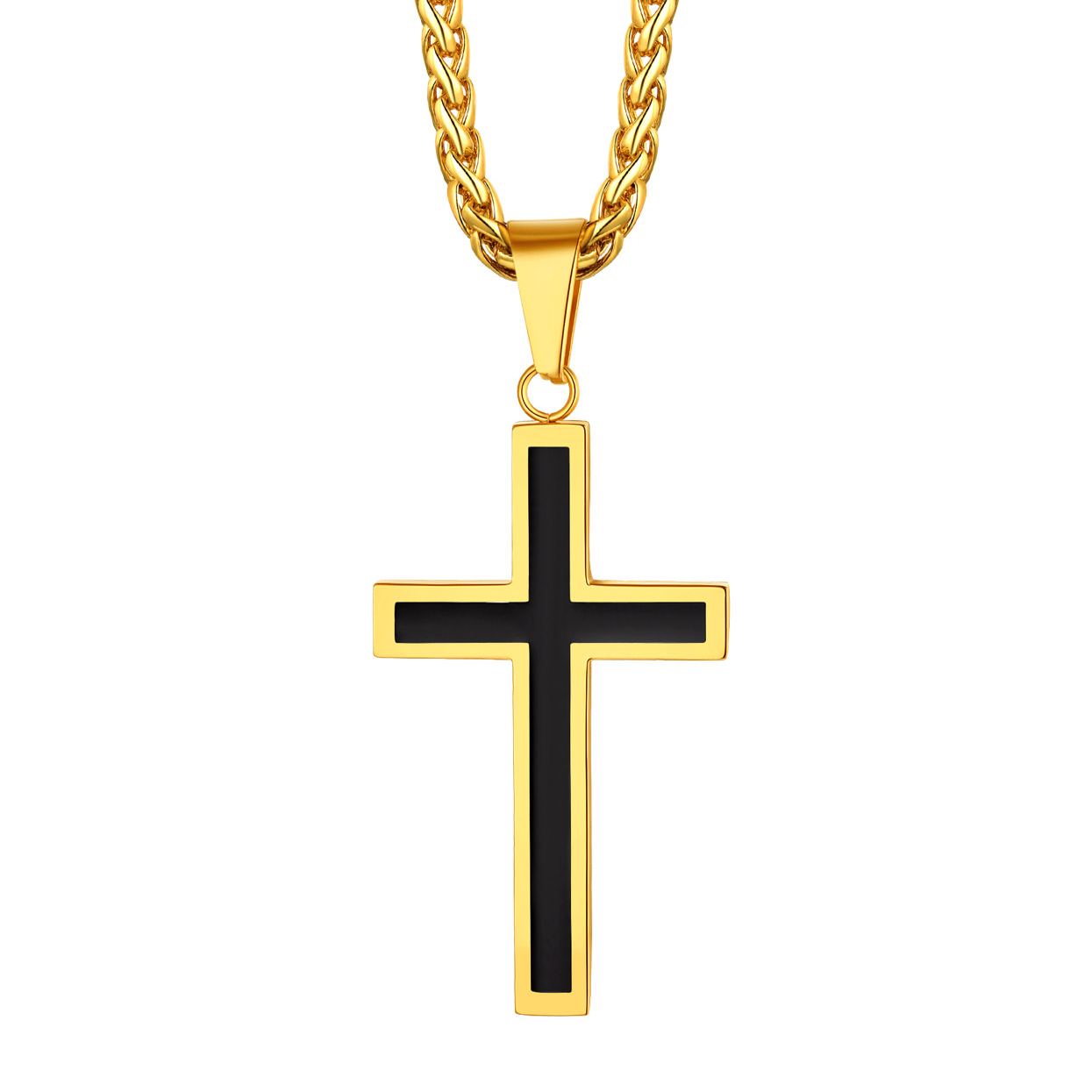 Christian Black Enamel Cross Necklace for Men Women