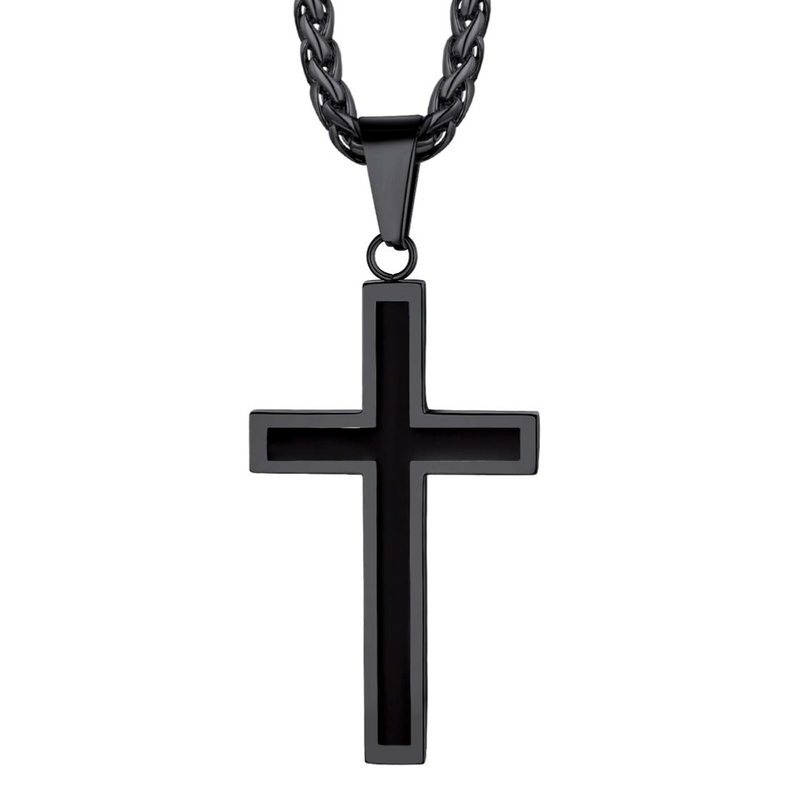 Christian Black Enamel Cross Necklace for Men Women