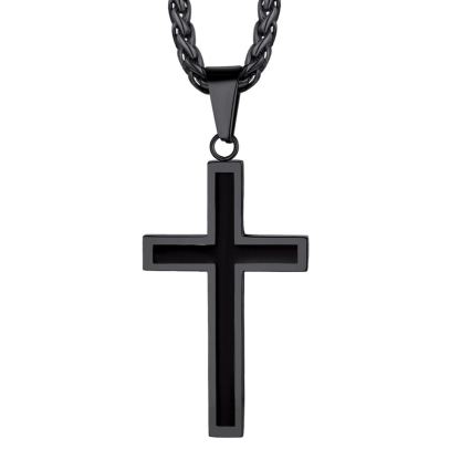 Christian Black Enamel Cross Necklace for Men Women