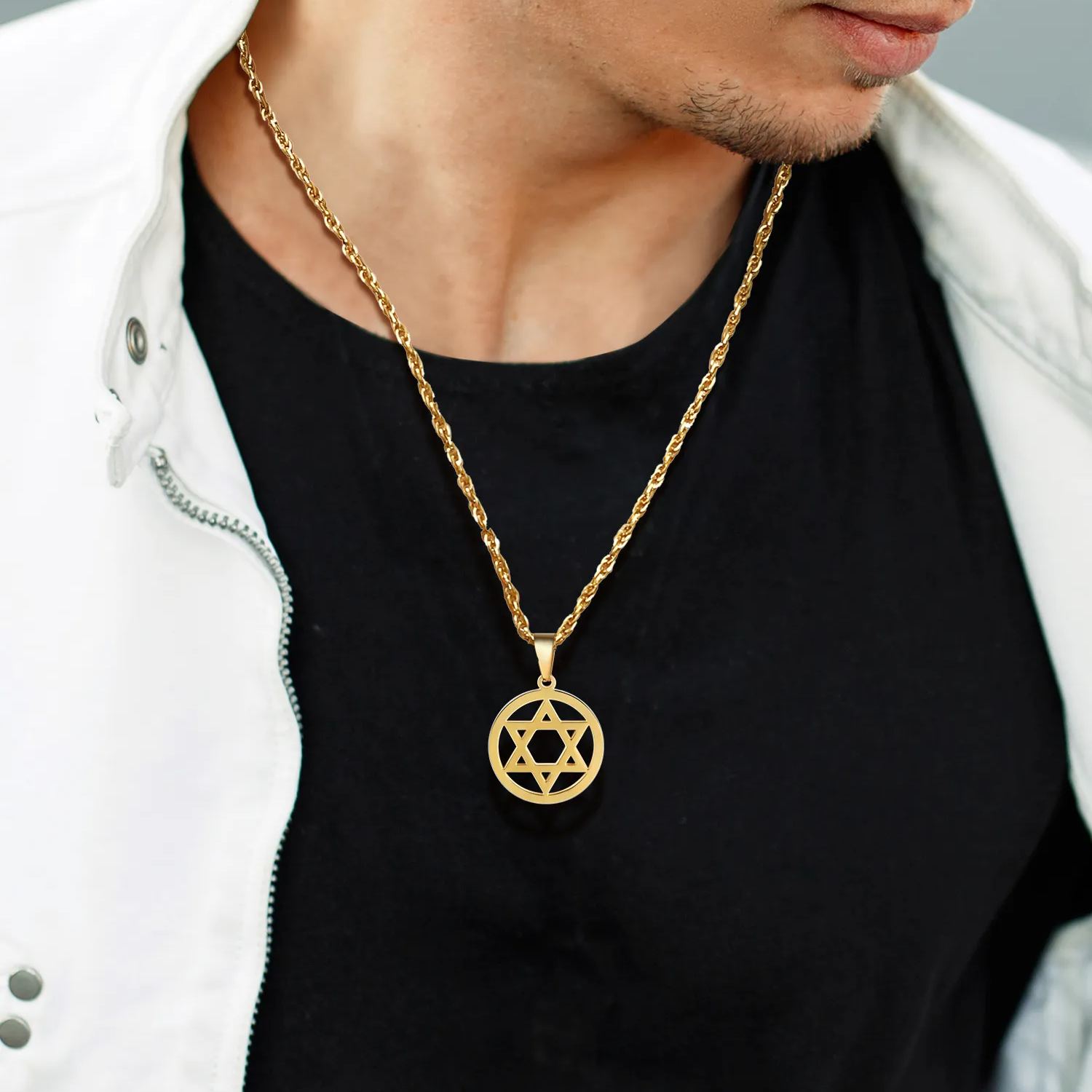 Star of David Jewish Pendant Necklace For Men Women