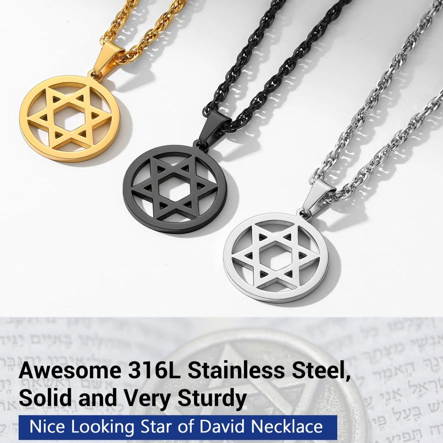 Star of David Jewish Pendant Necklace For Men Women
