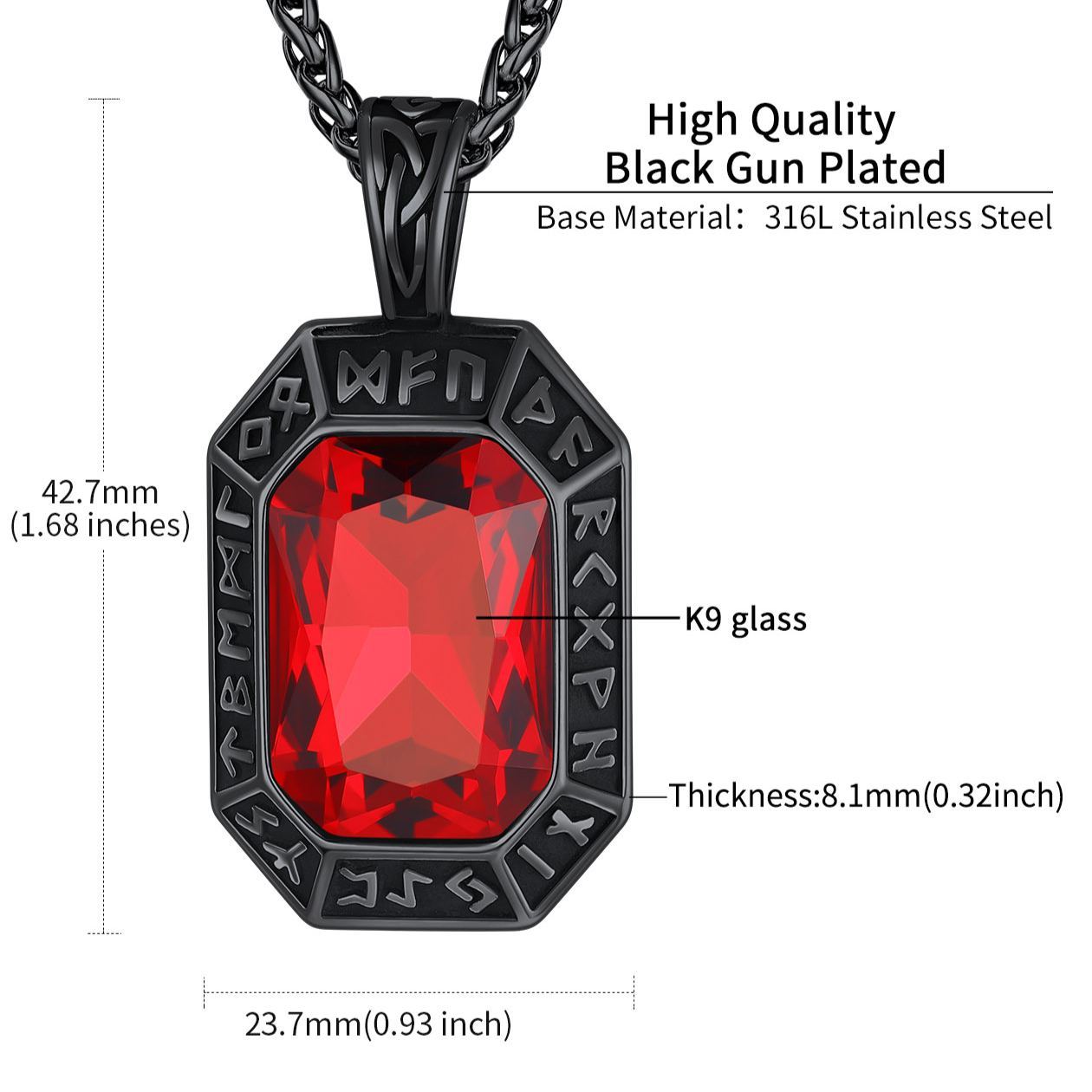 Viking Rune Gemstone Onyx Dog Tag Necklace For Men