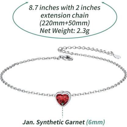 Bride Heart Birthstone Wedding Anklets Details: Dimensions, Hypoallergenic, Lobster-Claw-Clasps
