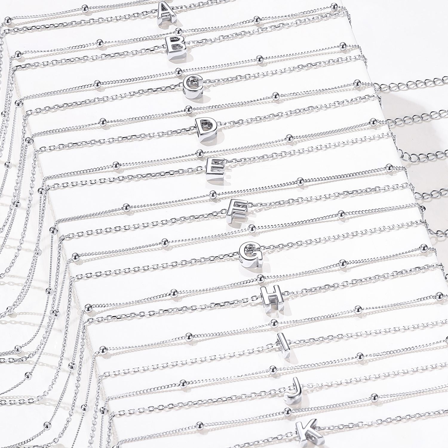 Sterling Silver Dainty Layered Waterproof Initial Anklets in different letter