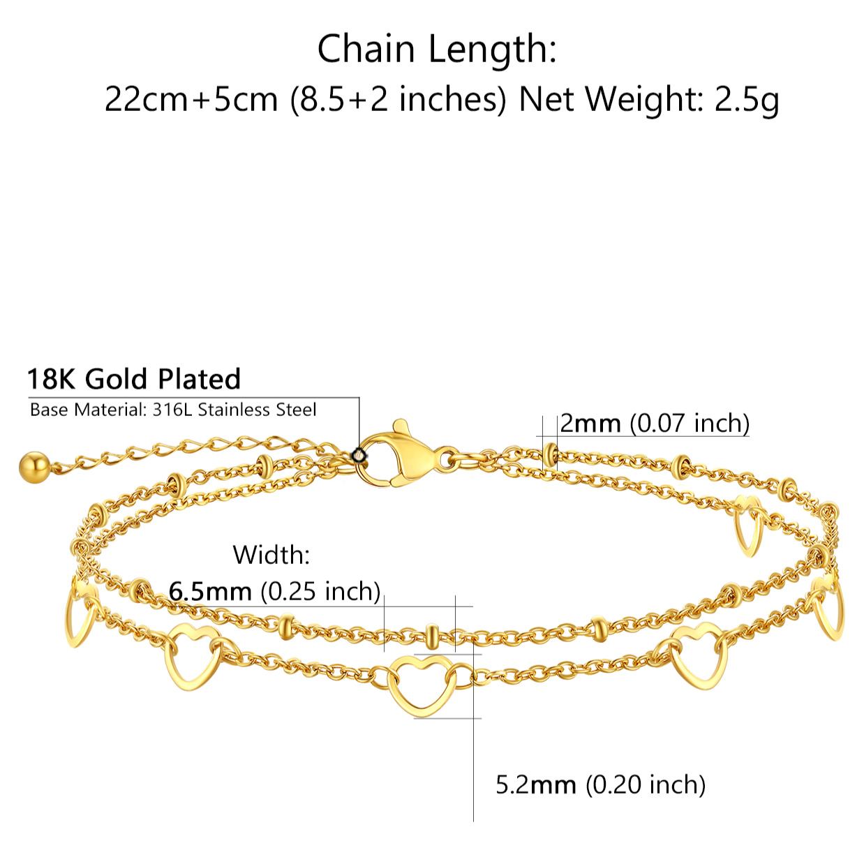 Waterproof Heart Layered Anklet Adjustable for Women
