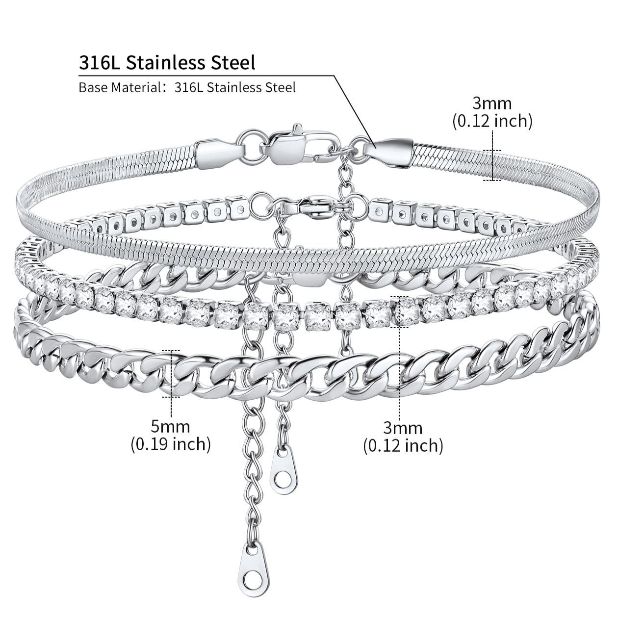 Cuban Herringbone Tennis Chains Anklet Set for Women