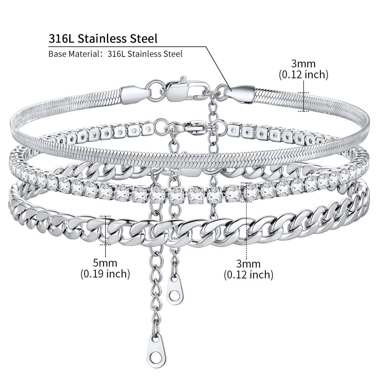 Cuban Herringbone Tennis Chains Anklet Set for Women