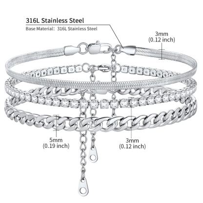 Cuban Herringbone Tennis Chains Anklet Set for Women