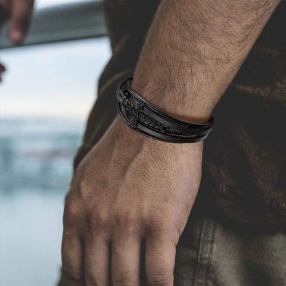 Rose Cross Multi Layered Leather Cord Bracelet