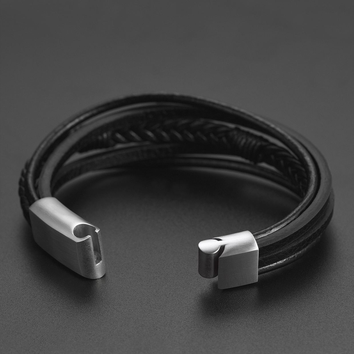 Rose Cross Multi Layered Leather Cord Bracelet