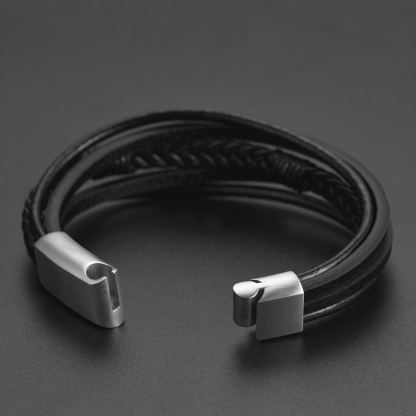 Rose Cross Multi Layered Leather Cord Bracelet