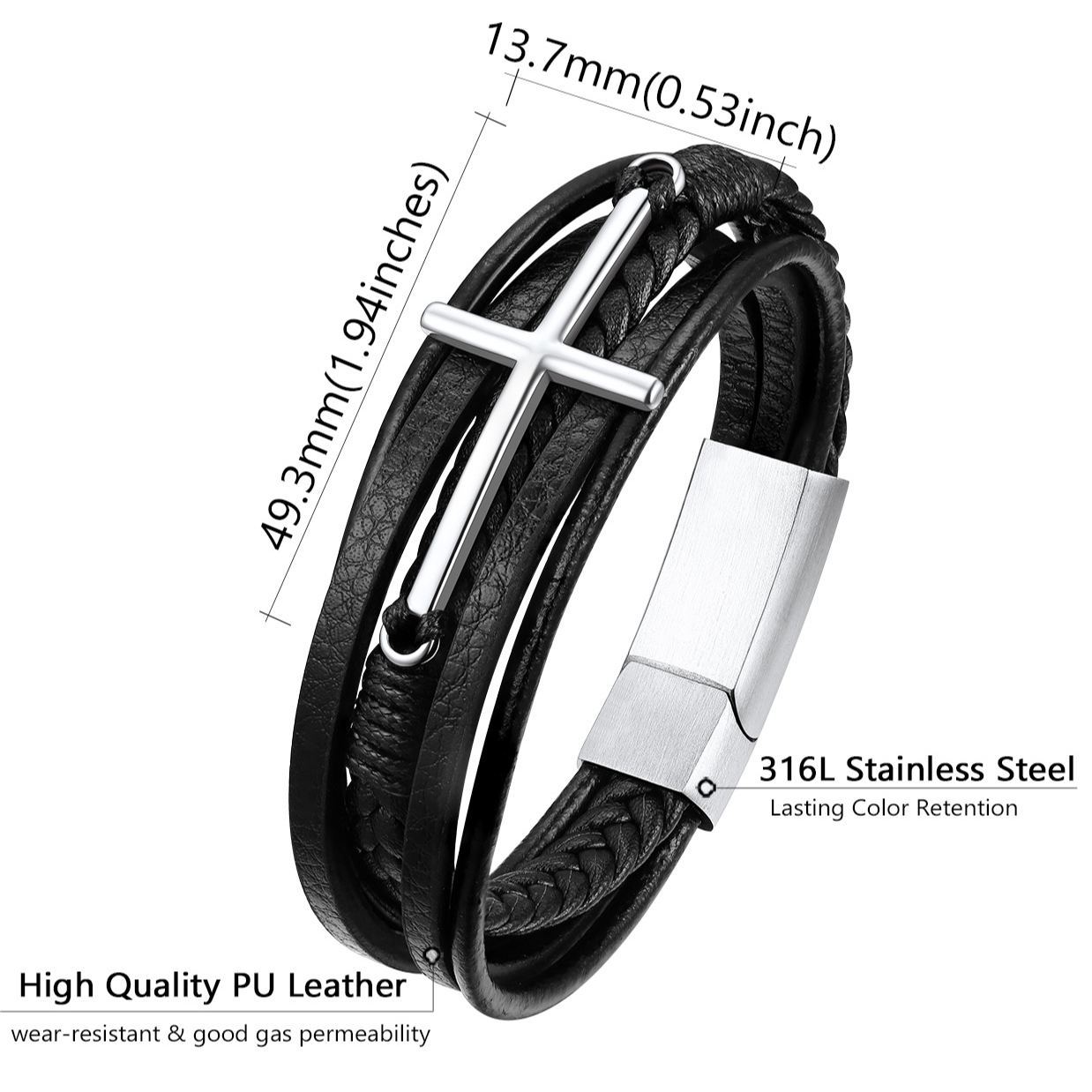 Cross Multi Layered Leather Cord Bracelet