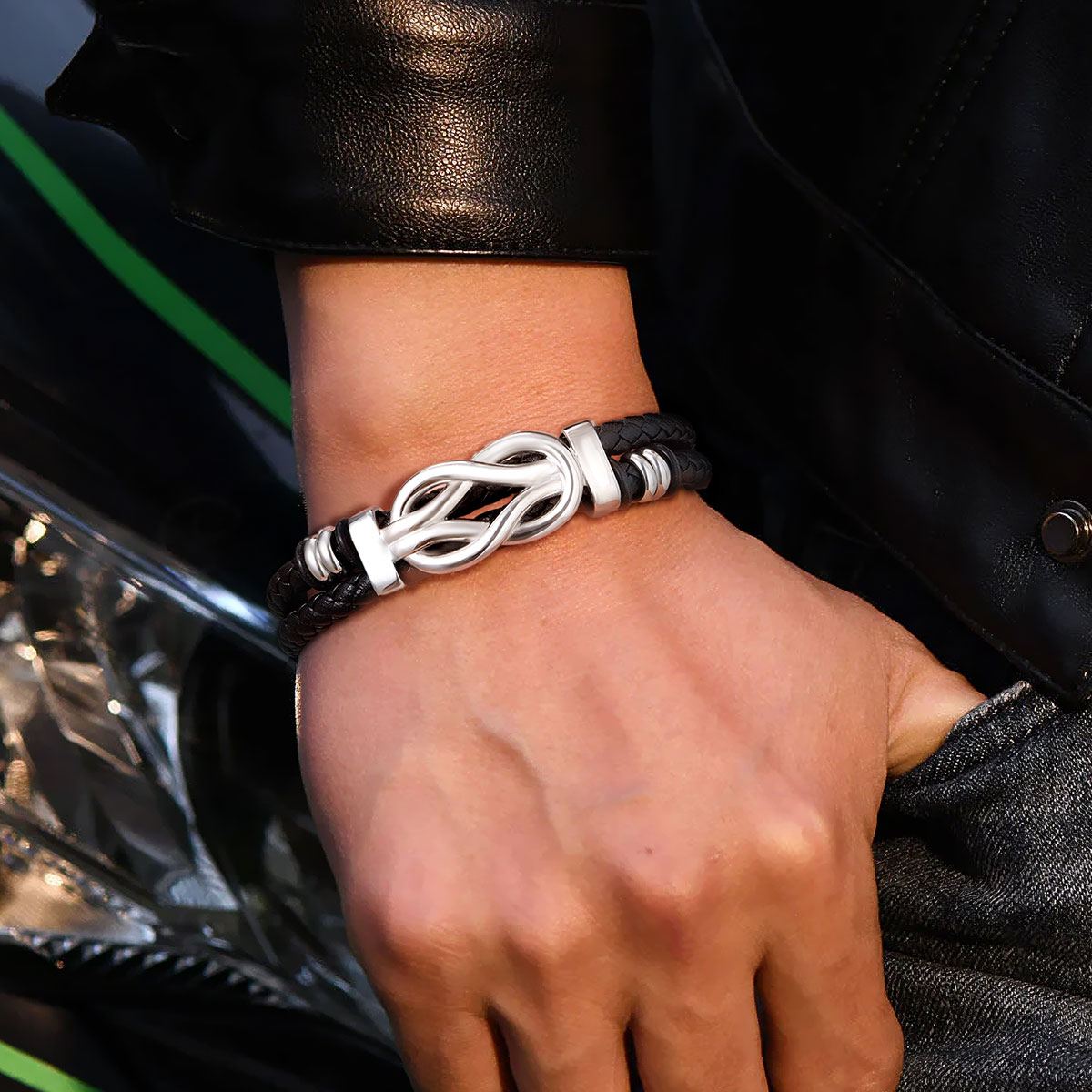 Concentric Knot Woven Leather Bracelets With Magnetic Buckle