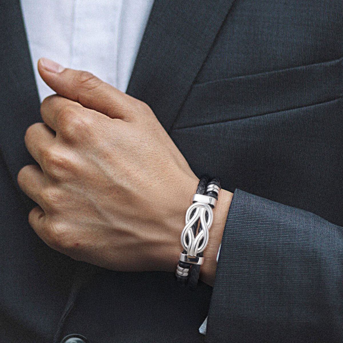 Concentric Knot Woven Leather Bracelets With Magnetic Buckle