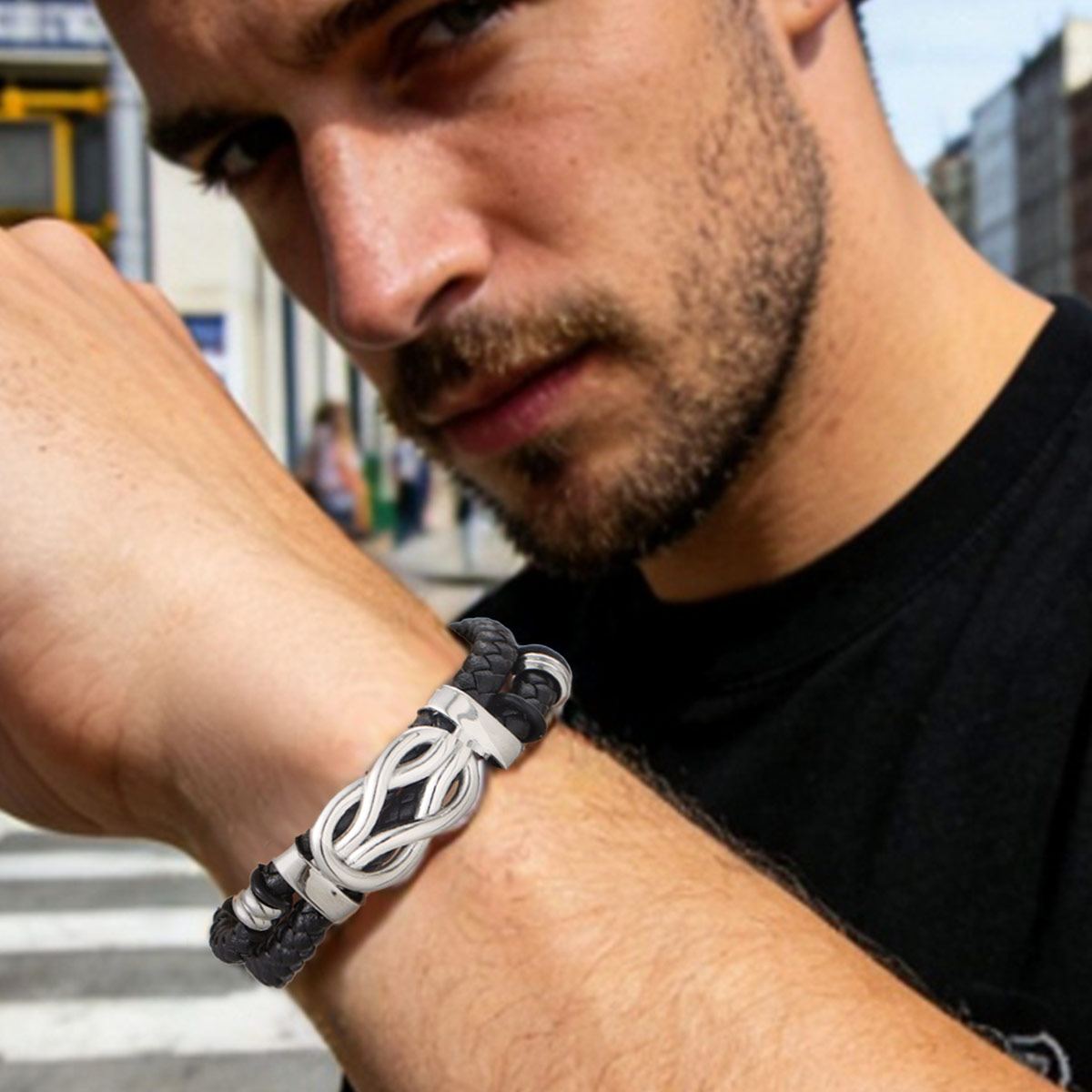 Concentric Knot Woven Leather Bracelets With Magnetic Buckle