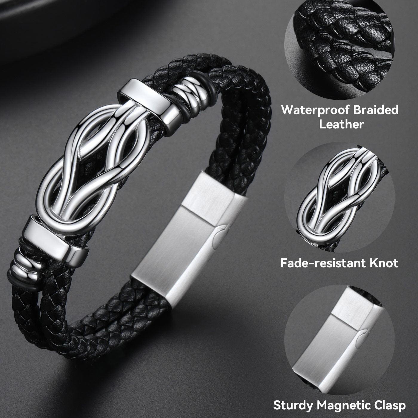 Concentric Knot Woven Leather Bracelets With Magnetic Buckle