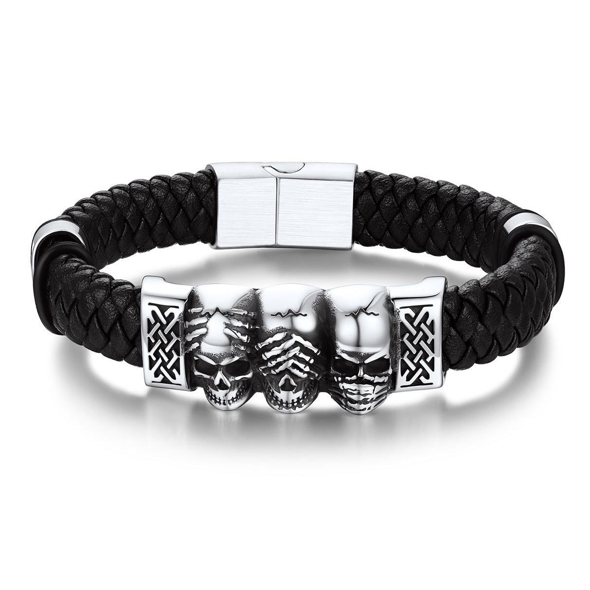 Skull Style Leather Bracelet With Pattern In Button(Silver) - main image