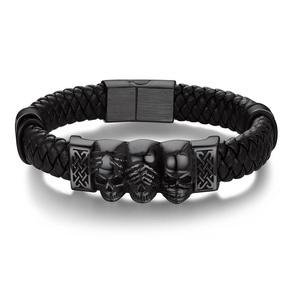Skull Style Leather Bracelet With Pattern In Button(Black) - main image