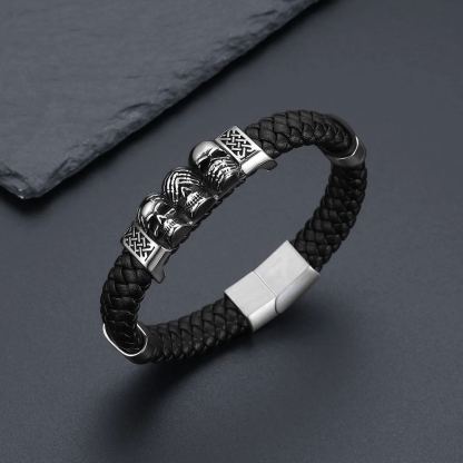 Skull Style Leather Bracelet With Pattern In Button(Silver) - scene image