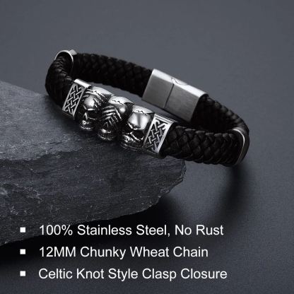 Skull Style Leather Bracelet With Pattern In Button(Silver) - product detail