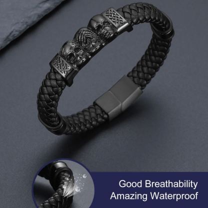 Skull Style Leather Bracelet With Pattern In Button(Black) - product detail