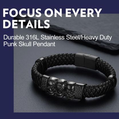 Skull Style Leather Bracelet With Pattern In Button(Black) - product detail
