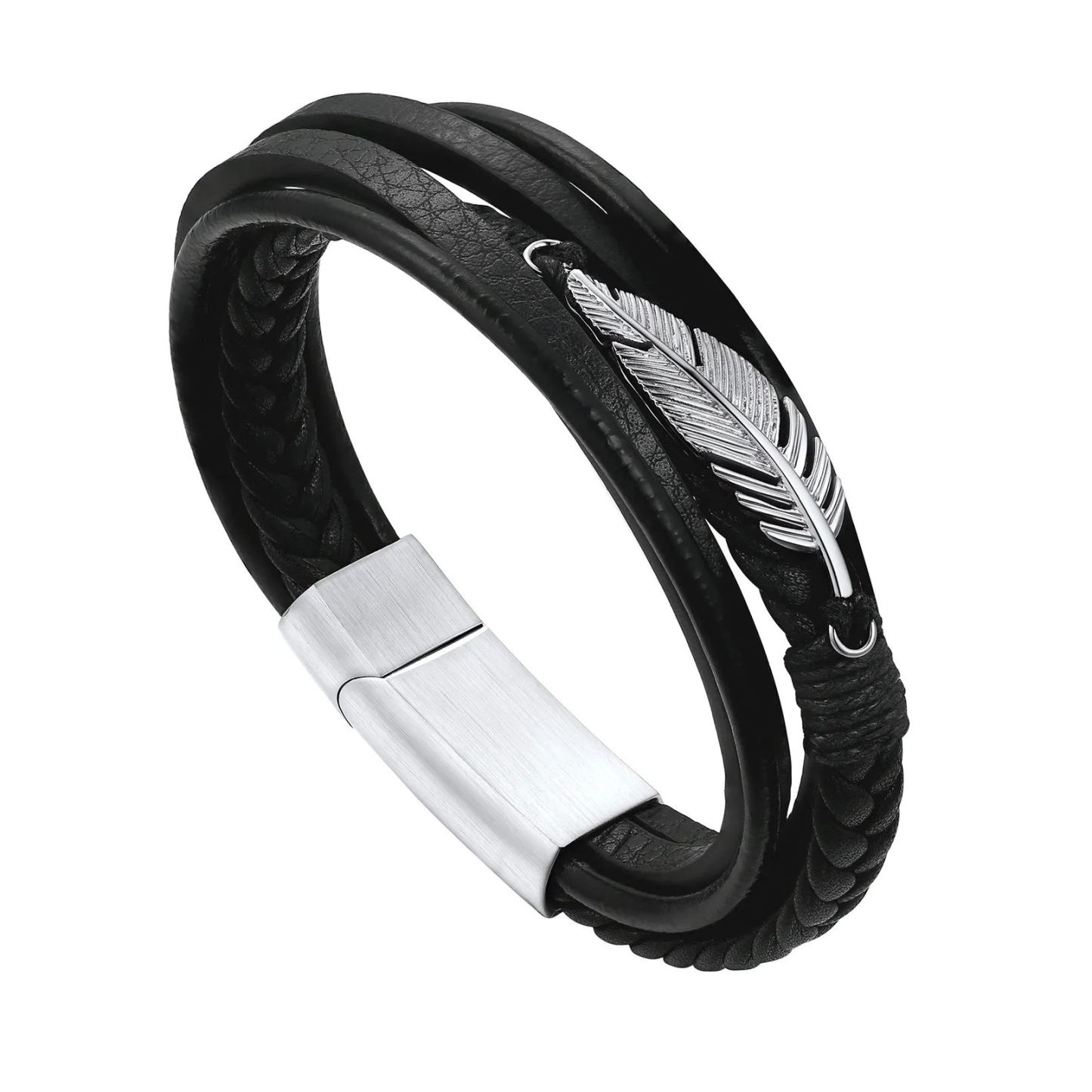 Men’s Braided Leather Bracelet With Magnetic Clasp - product detail(main image)