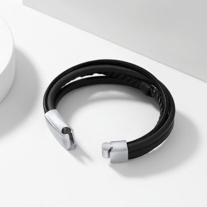 Men’s Braided Leather Bracelet With Magnetic Clasp - product detail(2)