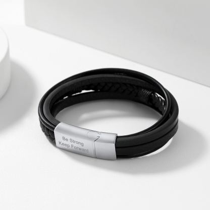 Men’s Braided Leather Bracelet With Magnetic Clasp - product detail(3)