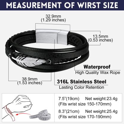 Men’s Braided Leather Bracelet With Magnetic Clasp - product detail(5)