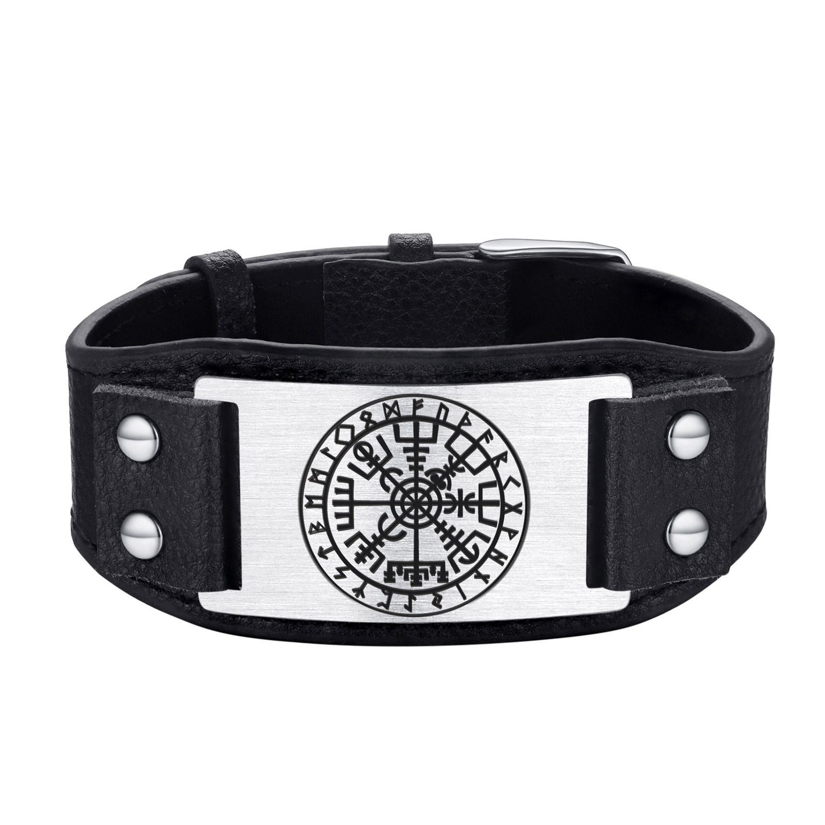 Viking Compass Leather Bracelet In Nordic Style - main image
