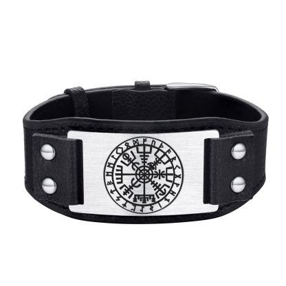 Viking Compass Leather Bracelet In Nordic Style - main image