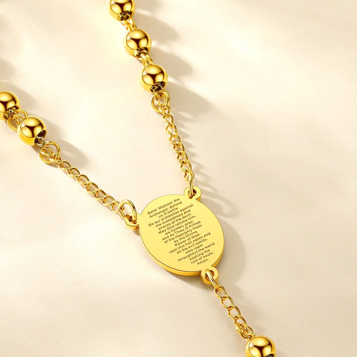 Cross Pendant Chain Necklace Michelle Rosary Beads Gold - product detail(2)
