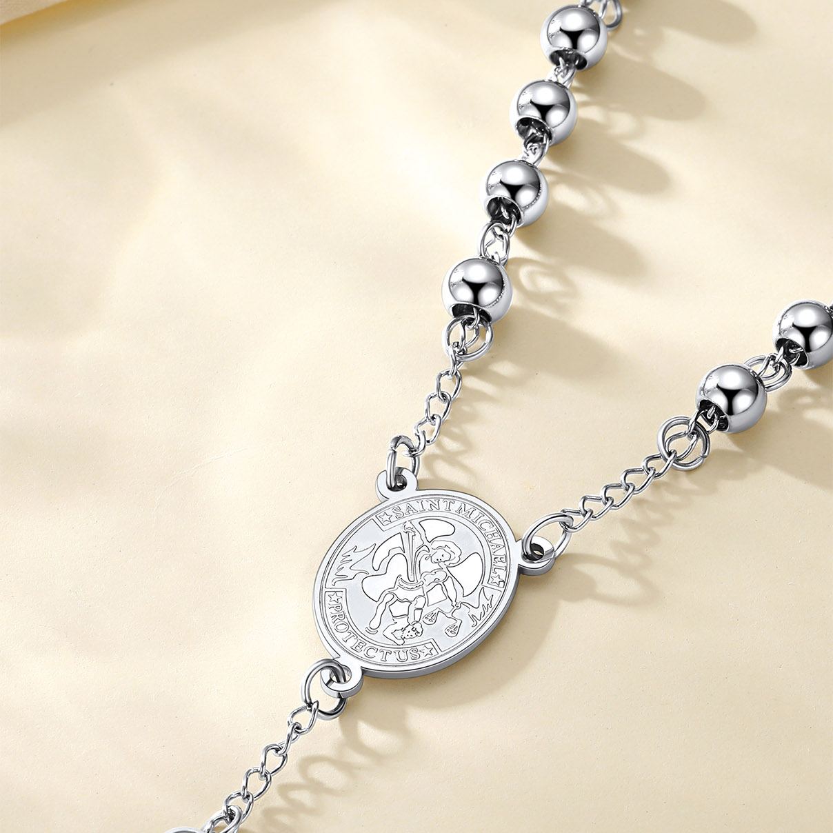 Cross Pendant Chain Necklace Michelle Rosary Beads Silver - product detail(2)