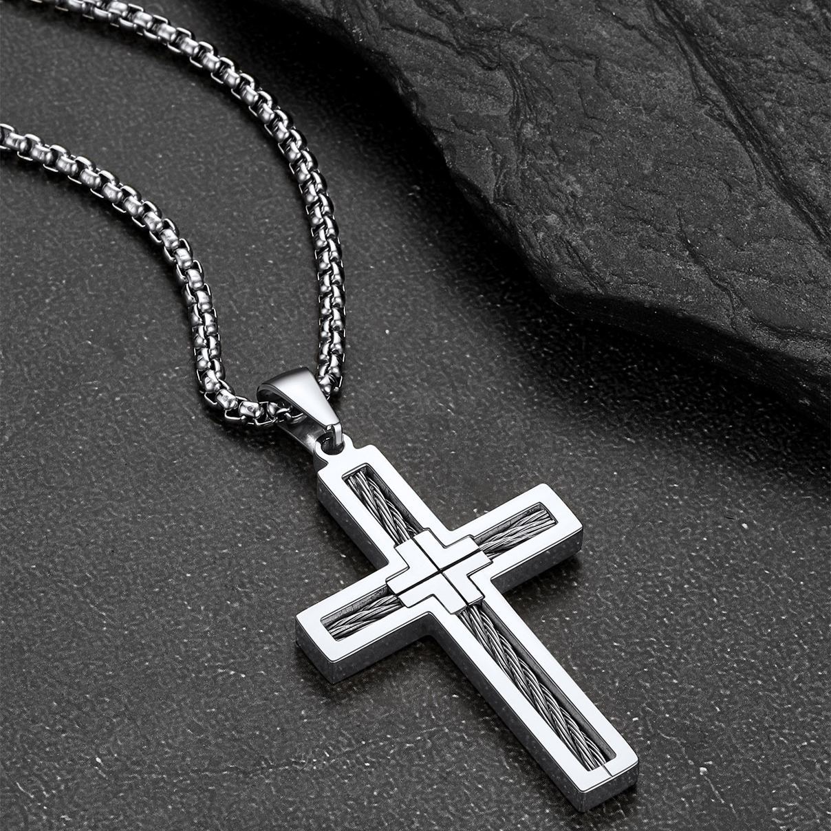 Twisted Pattern Cross Necklace Pendant Stainless Steel Silver - product detail(2)