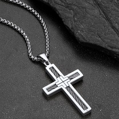 Twisted Pattern Cross Necklace Pendant Stainless Steel Silver - product detail(2)