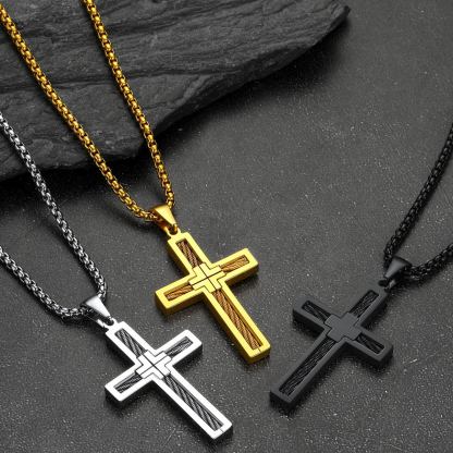 Twisted Pattern Cross Necklace Pendant Stainless Steel Silver Gold Black Collection