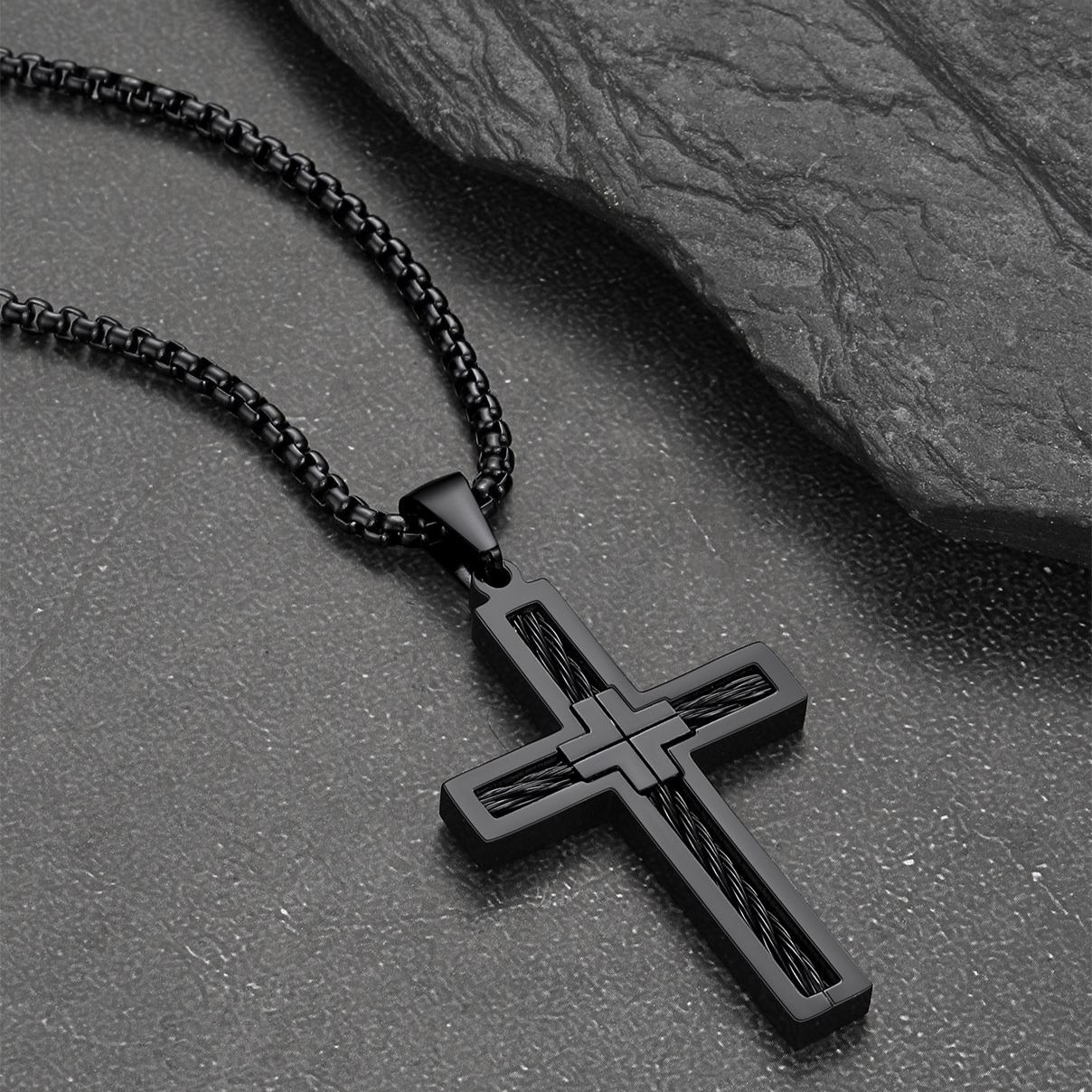 Twisted Pattern Cross Necklace Pendant Stainless Steel Black - product detail(2)