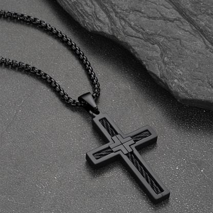 Twisted Pattern Cross Necklace Pendant Stainless Steel Black - product detail(2)